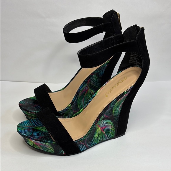 Shoe Dazzle Shoes - EUC! Black Green Blue Pink Ankle Strap Platform Wedge Heels